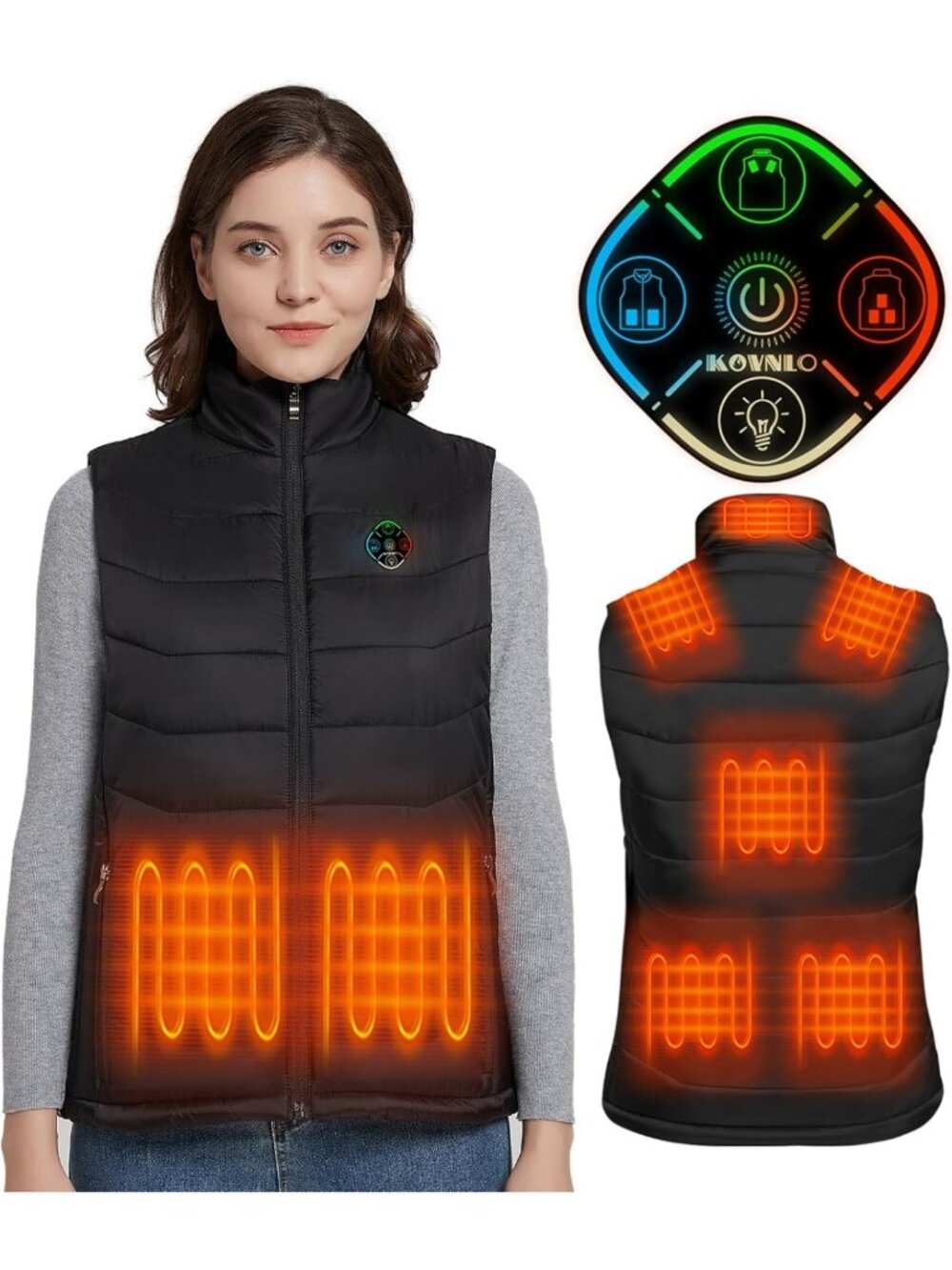 Women's 5-in-1 Heated Vest with Smart Controller & Lights-Out Design - Electric
